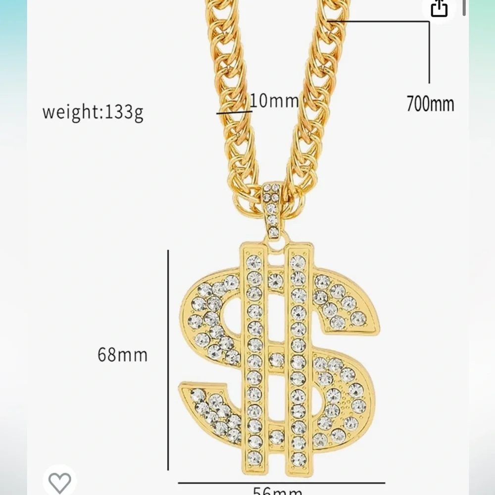 Huge Thick Big Gold Color Necklace Dollar Sign Jewelry